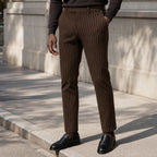 Striped Dress Pants Slim Fit Brown – Styled Editorial Shot