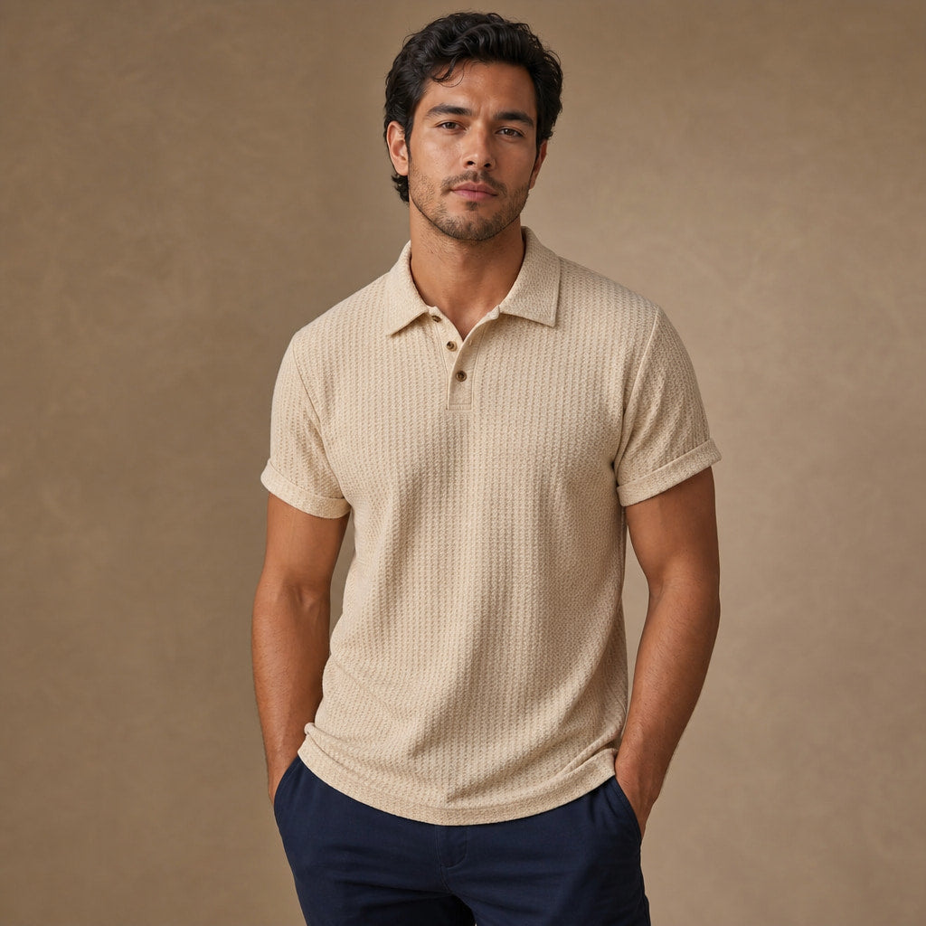 Polo Shirt Textured Knit Regular Fit Beige – Product Photo
