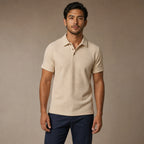 Polo Shirt Textured Knit Regular Fit in Beige – Tarlano Premium Menswear