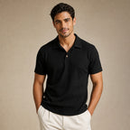 Polo Shirt Textured Knit Regular Fit Black – Product Photo