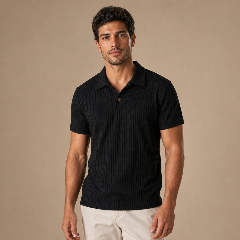 Polo Shirt Textured Knit Regular Fit in Black – Tarlano Premium Menswear