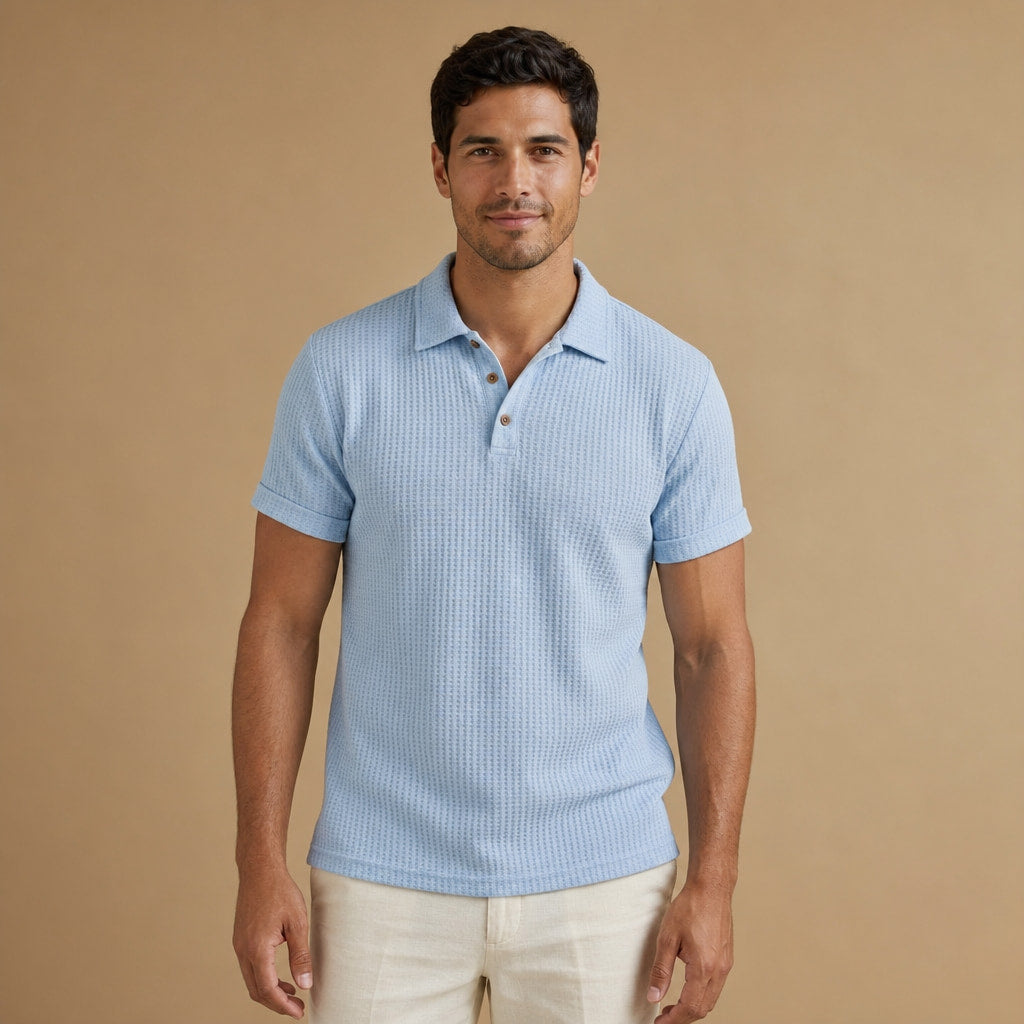 Polo Shirt Textured Knit Regular Fit in Blue – Tarlano Premium Menswear
