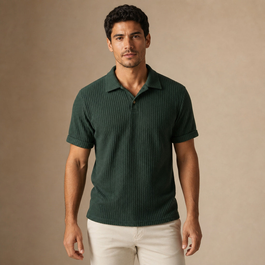 Polo Shirt Textured Knit Regular Fit in Dark Green – Tarlano Premium Menswear