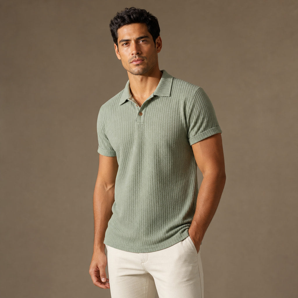 Polo Shirt Textured Knit Regular Fit Green – Side Angle View