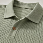 Polo Shirt Textured Knit Regular Fit Green – Fabric and Detail Close-Up