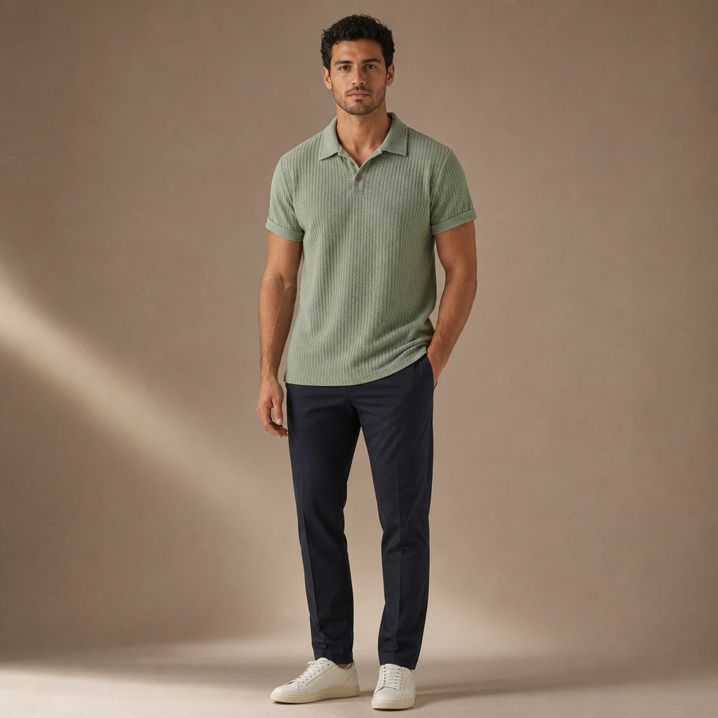 Polo Shirt Textured Knit Regular Fit Green – Full Look