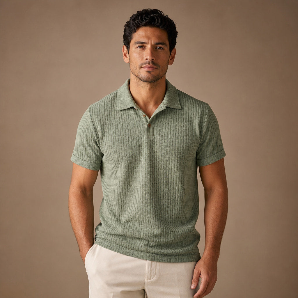 Polo Shirt Textured Knit Regular Fit Green – Product Photo