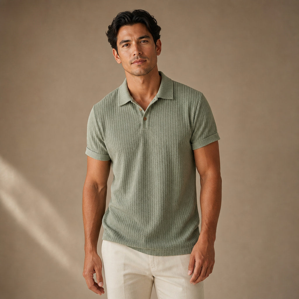 Polo Shirt Textured Knit Regular Fit in Green – Tarlano Premium Menswear
