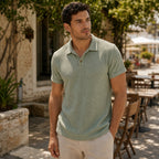 Polo Shirt Textured Knit Regular Fit Green – Styled Editorial Shot