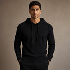 Drawstring Hoodie Fine Knit Relaxed Fit in Black – Tarlano Premium Menswear