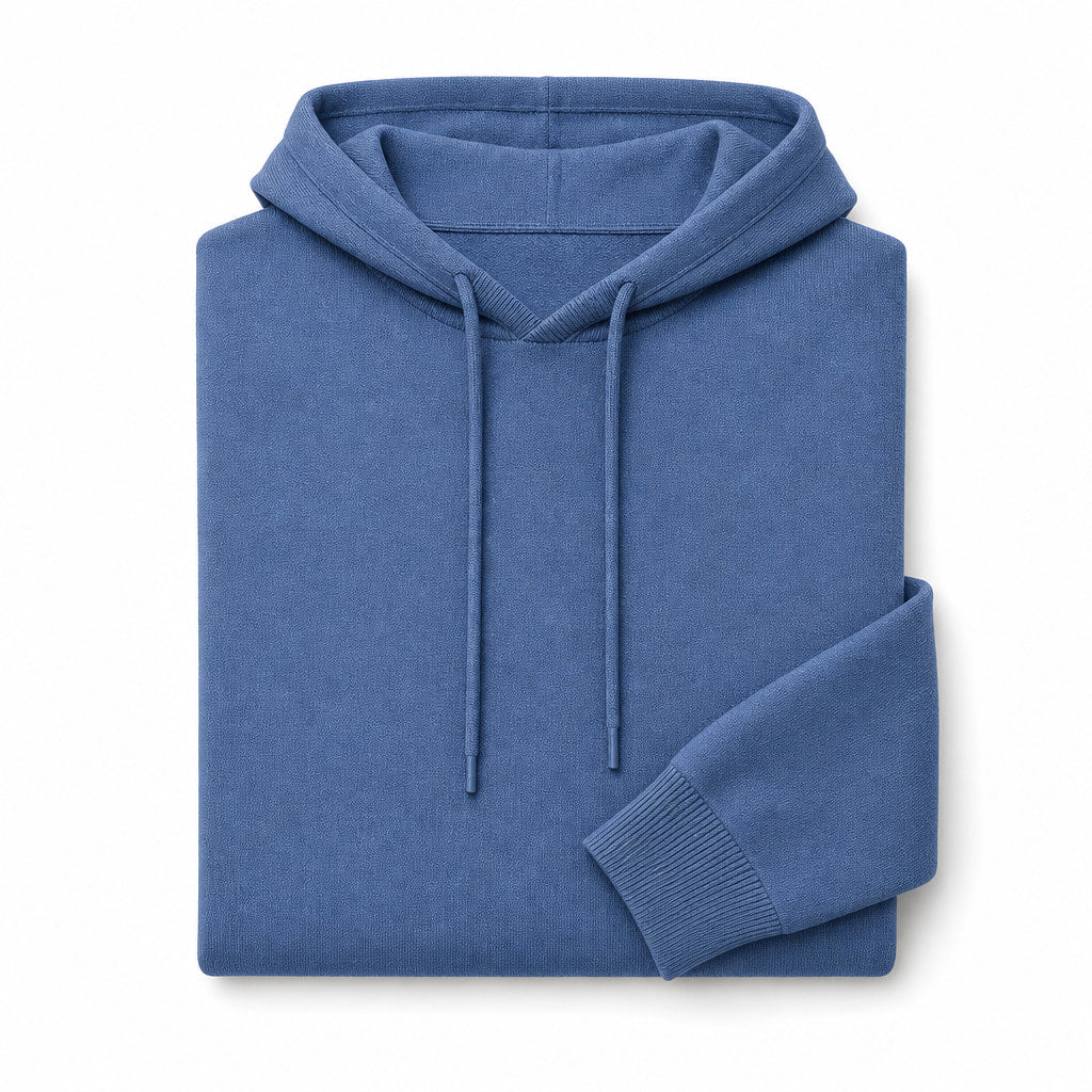 Drawstring Hoodie Fine Knit Relaxed Fit Blue – Product Photo