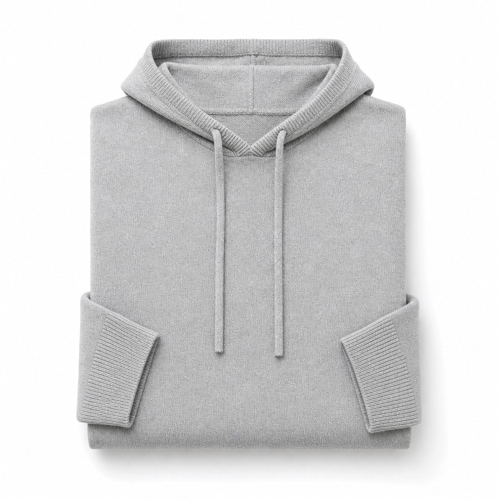 Drawstring Hoodie Fine Knit Relaxed Fit Gray – Product Photo