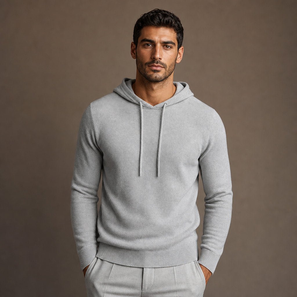Drawstring Hoodie Fine Knit Relaxed Fit in Gray – Tarlano Premium Menswear