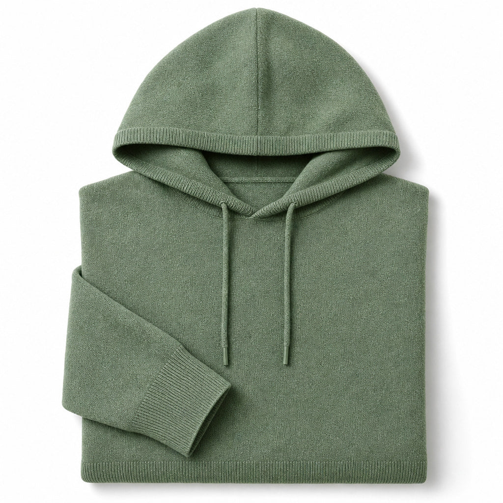 Drawstring Hoodie Fine Knit Relaxed Fit Green – Product Photo