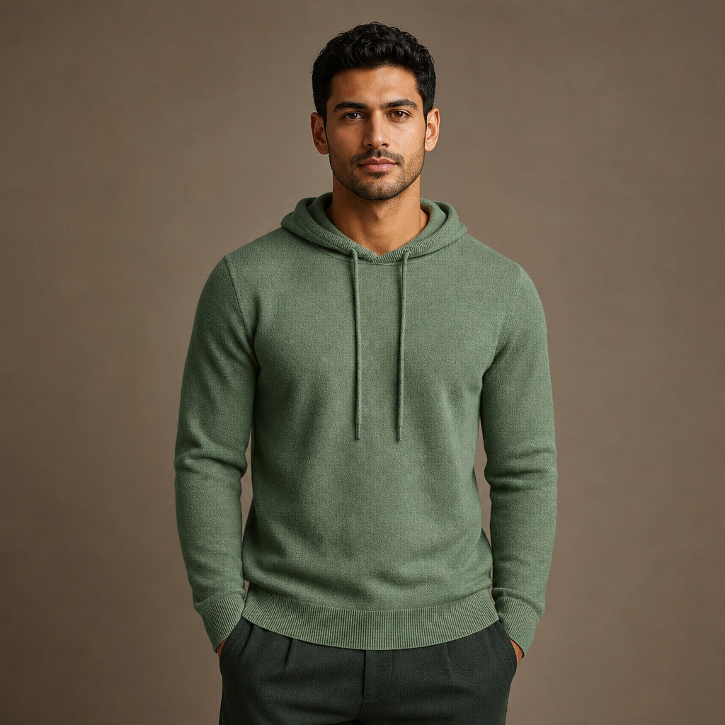 Drawstring Hoodie Fine Knit Relaxed Fit in Green – Tarlano Premium Menswear