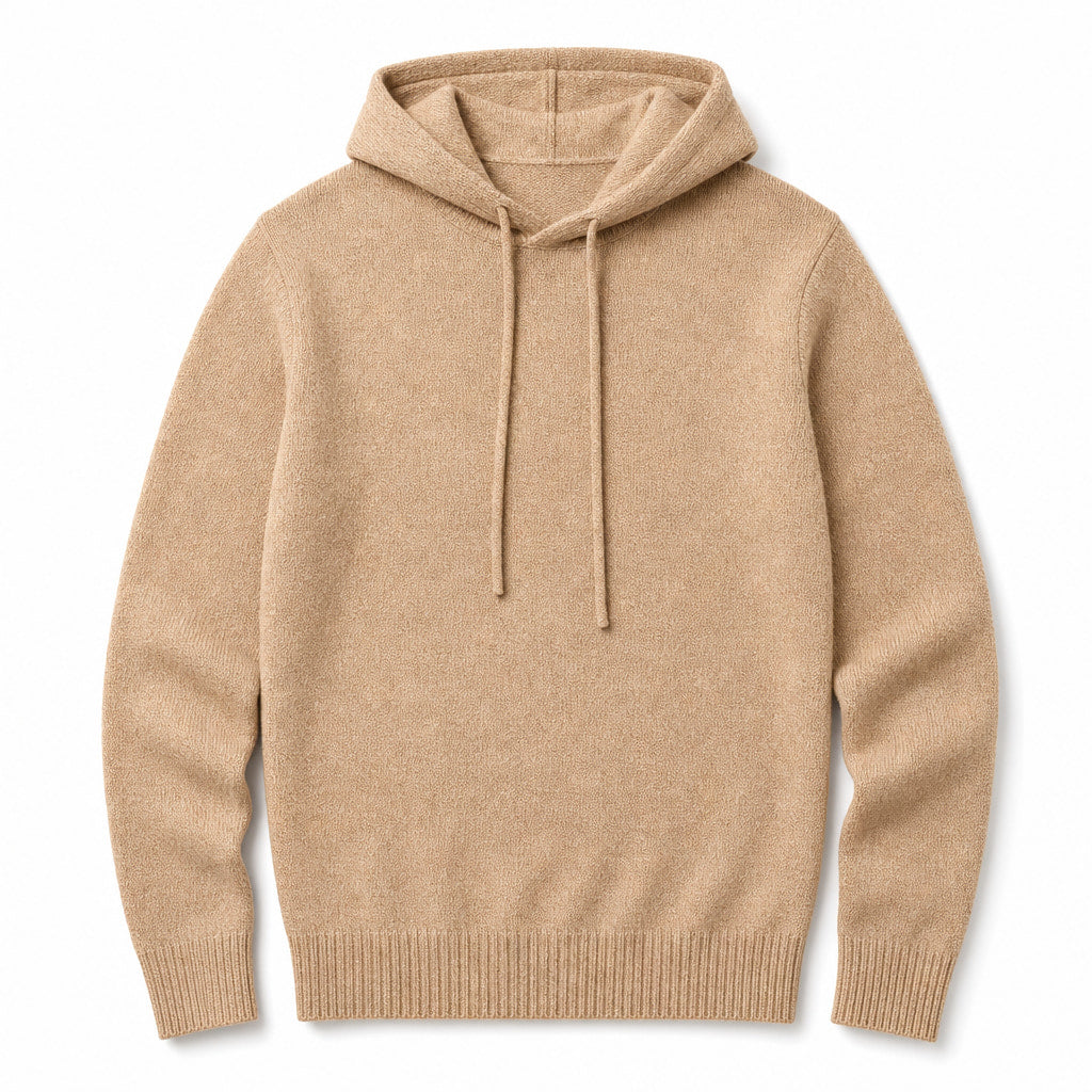Drawstring Hoodie Fine Knit Relaxed Fit Khaki – Product Photo