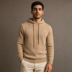 Drawstring Hoodie Fine Knit Relaxed Fit in Khaki – Tarlano Premium Menswear