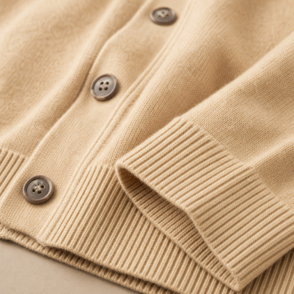 Cardigan Soft Knit Button Front Camel – Fabric and Detail Close-Up