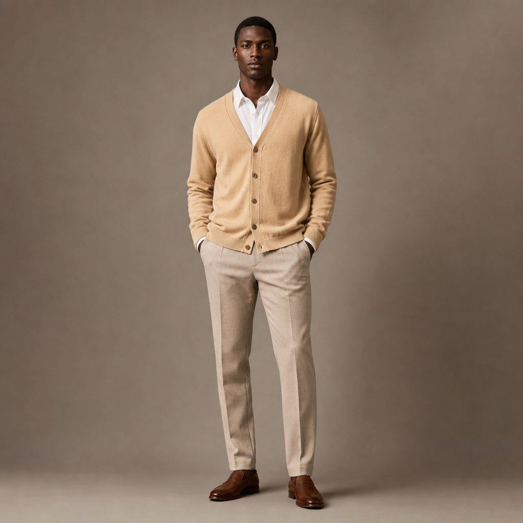 Cardigan Soft Knit Button Front Camel – Full Look
