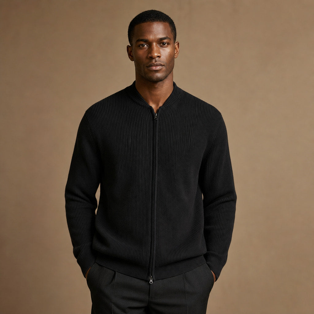 Belgravia Ribbed Full-Zip Black – Product Photo