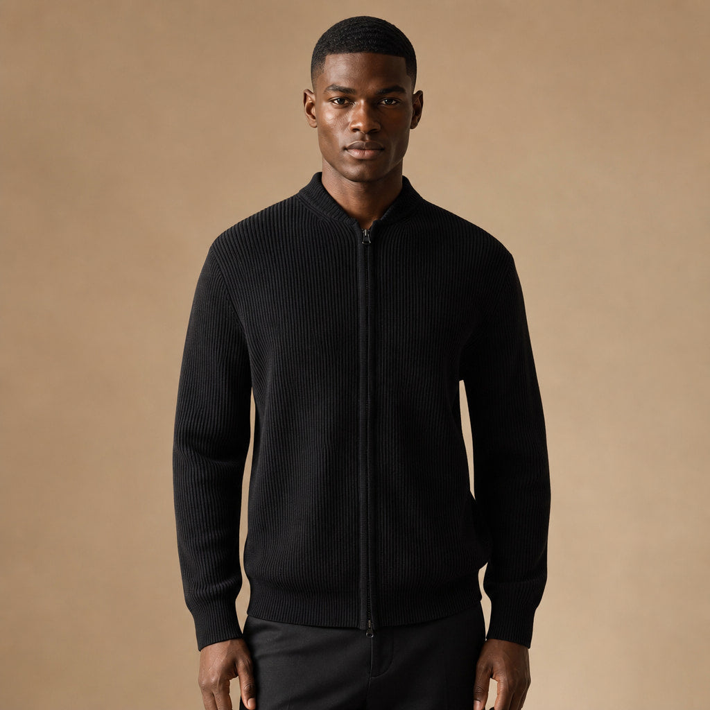 Belgravia Ribbed Full-Zip in Black – Tarlano Premium Menswear