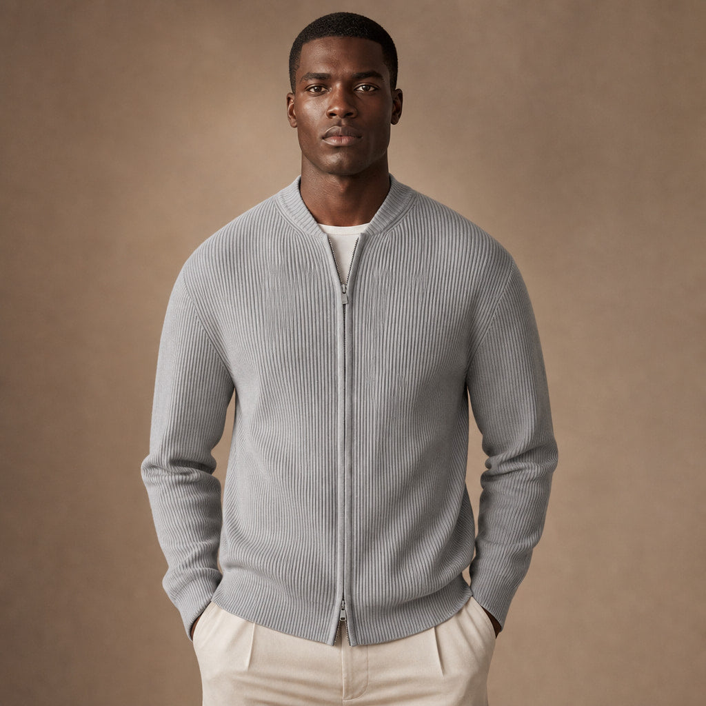 Belgravia Ribbed Full-Zip Gray – Product Photo