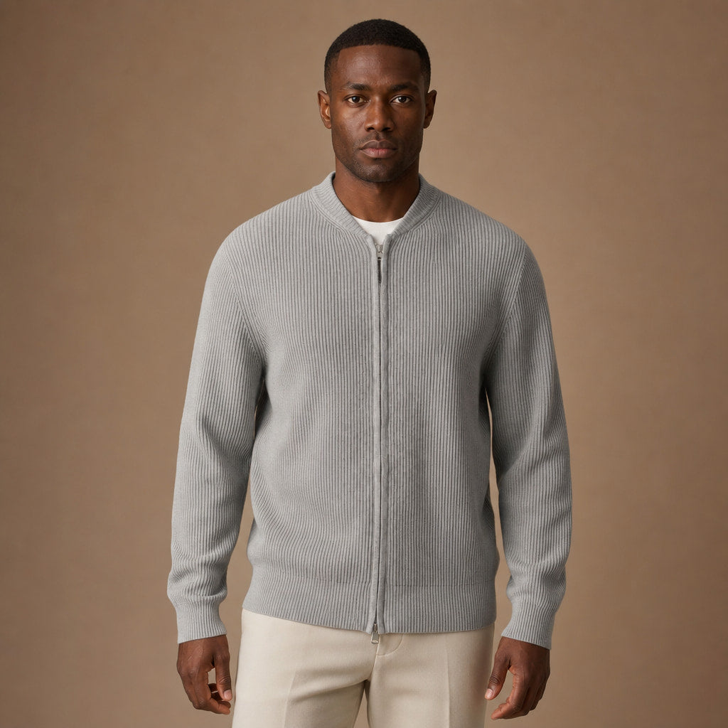 Belgravia Ribbed Full-Zip in Gray – Tarlano Premium Menswear