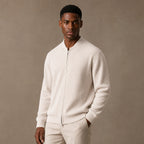 Belgravia Ribbed Full-Zip Ivory – Side Angle View