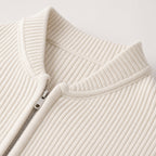 Belgravia Ribbed Full-Zip Ivory – Fabric and Detail Close-Up