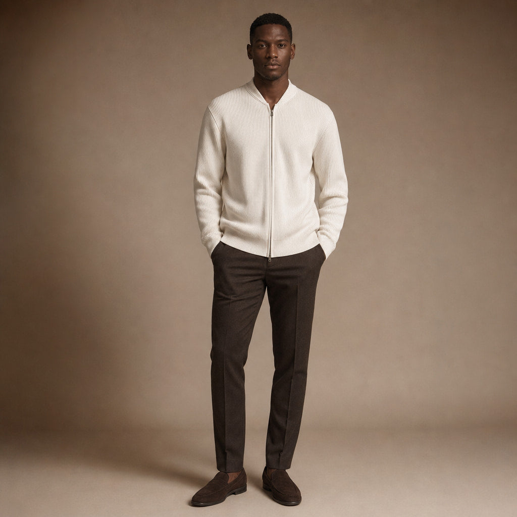 Belgravia Ribbed Full-Zip Ivory – Full Look
