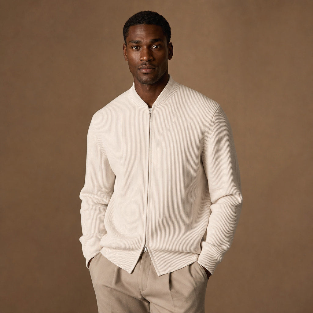 Belgravia Ribbed Full-Zip Ivory – Product Photo