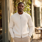 Belgravia Ribbed Full-Zip Ivory – Styled Editorial Shot