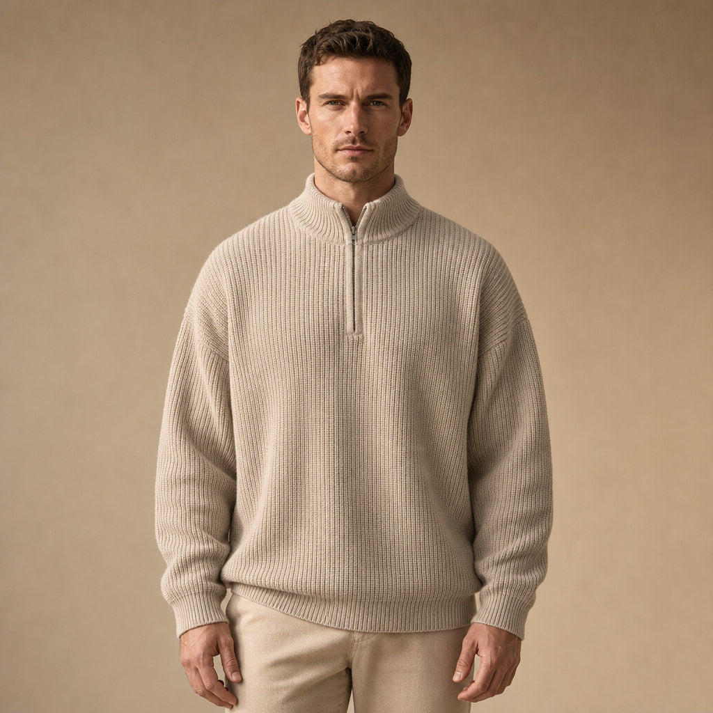 Belgravia Ribbed Quarter-Zip in Beige – Tarlano Premium Menswear