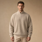 Belgravia Ribbed Quarter-Zip in Beige – Tarlano Premium Menswear