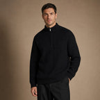 Belgravia Ribbed Quarter-Zip Black – Side Angle View