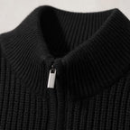 Belgravia Ribbed Quarter-Zip Black – Fabric and Detail Close-Up