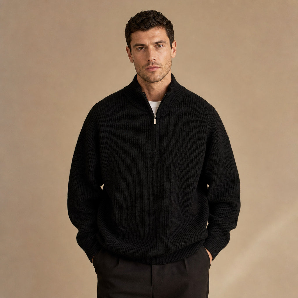 Belgravia Ribbed Quarter-Zip Black – Product Photo