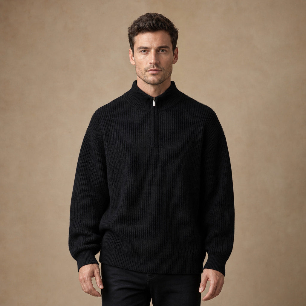 Belgravia Ribbed Quarter-Zip in Black – Tarlano Premium Menswear