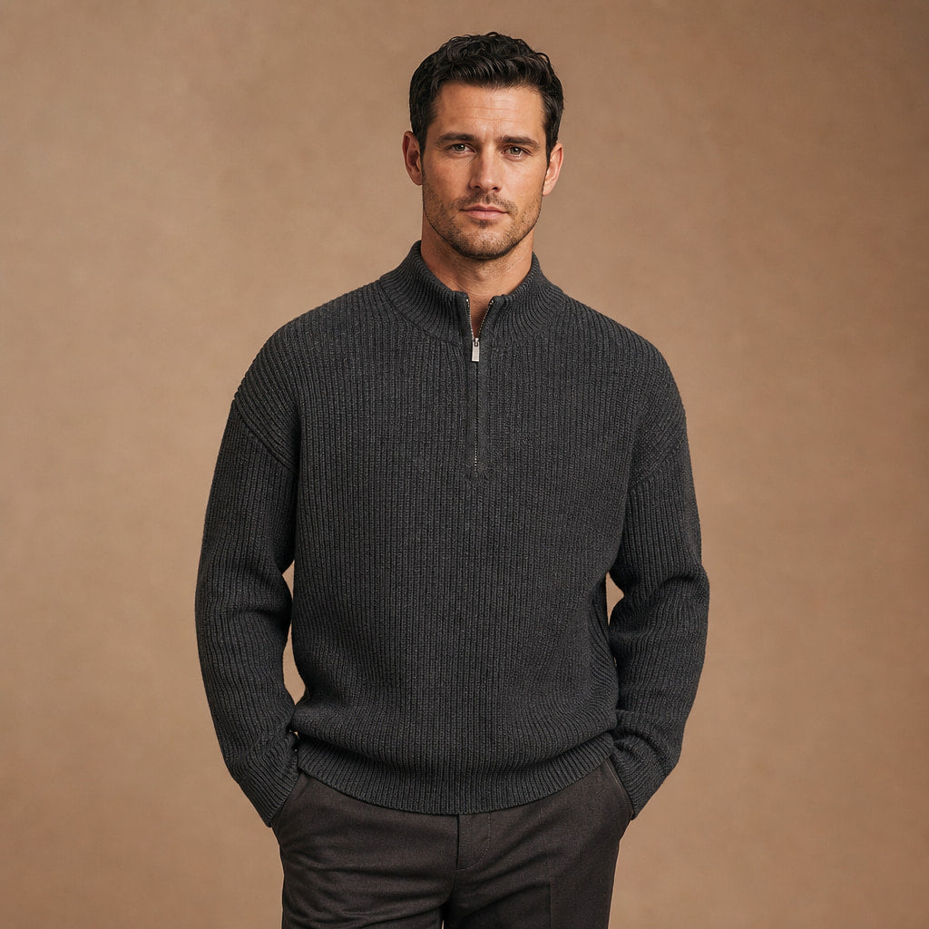 Belgravia Ribbed Quarter-Zip Dark Gray – Product Photo