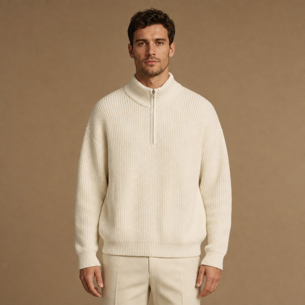 Belgravia Ribbed Quarter-Zip in Off White – Tarlano Premium Menswear