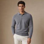 Knit Polo Sweater Button Placket in Grey – Tarlano Premium Menswear