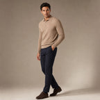 Knit Polo Sweater Button Placket Khaki – Side Angle View