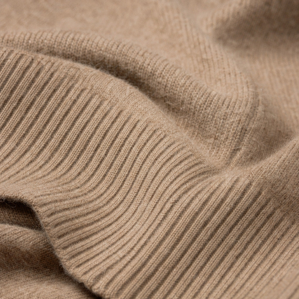 Knit Polo Sweater Button Placket Khaki – Fabric and Detail Close-Up