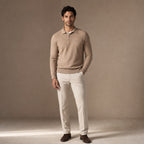 Knit Polo Sweater Button Placket Khaki – Full Look