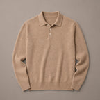 Knit Polo Sweater Button Placket Khaki – Product Photo