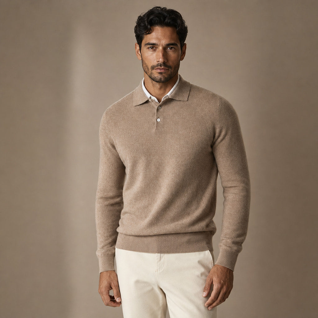 Knit Polo Sweater Button Placket in Khaki – Tarlano Premium Menswear