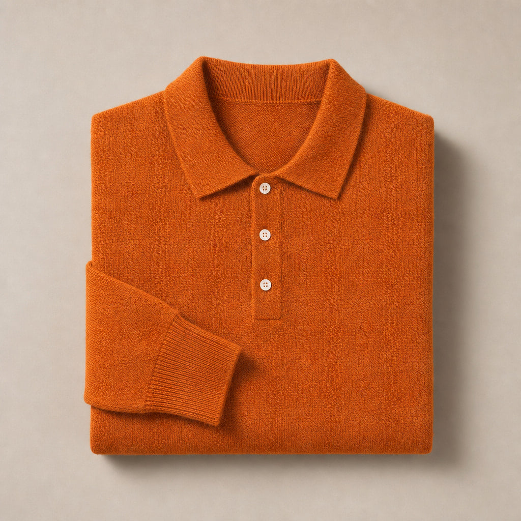 Knit Polo Sweater Button Placket Orange – Product Photo