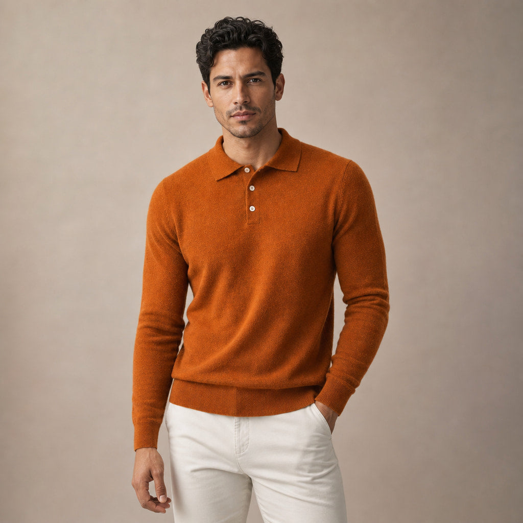 Knit Polo Sweater Button Placket in Orange – Tarlano Premium Menswear