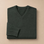 V-Neck Knit Sweater Slim Fit Army Green – Product Photo