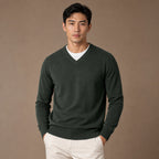 V-Neck Knit Sweater Slim Fit in Army Green – Tarlano Premium Menswear